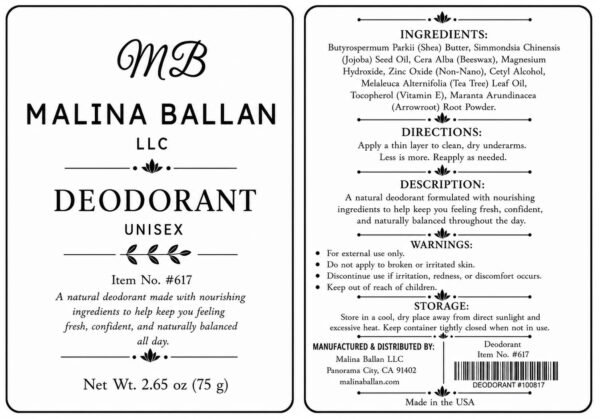 Natural deodorant Unisex .Net .Wt. 2.65 Oz ( 75 g).